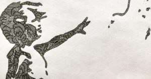 バンクシーのグラフィティ「少女と赤い風船」に描いてみた